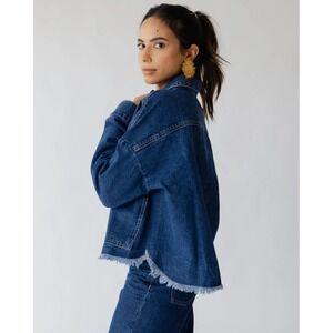 Venti6 Denim Jacket Frayed Hem Button Up Shirt Shacket Oversized‎ Large NWT